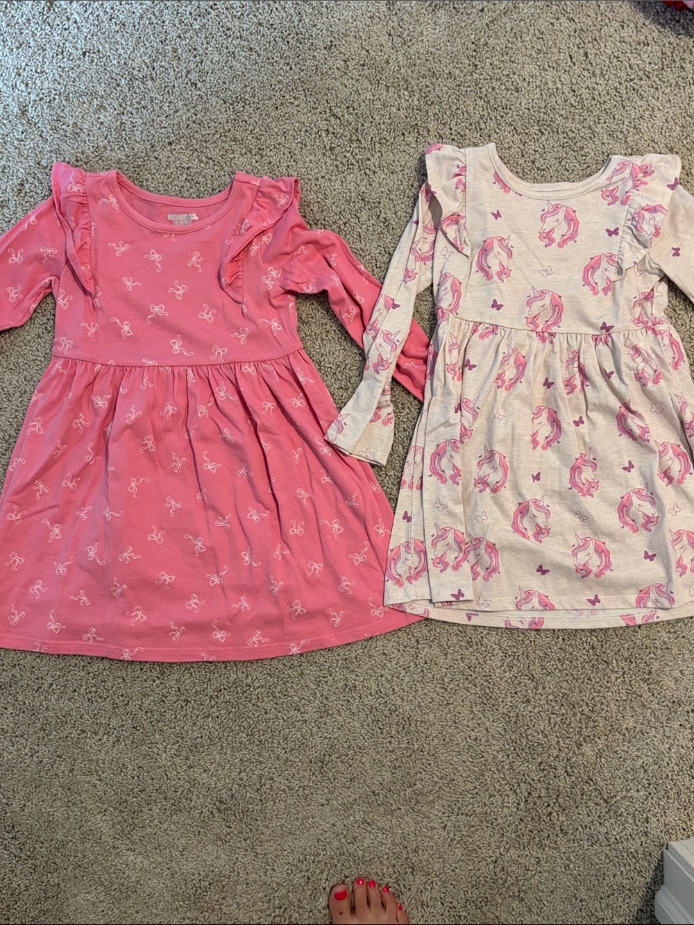 Garanimals Girls' Pink & tan Unicorn and Bow Long-Sleeve Dreses